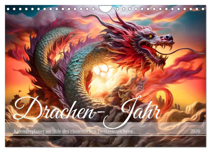 Drachen-Jahr - Kalenderplaner im Stile des chinesischen Tierkreiszeichens (Wandkalender 2026 DIN A4 quer) CALVENDO Monatskalender