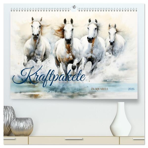 Kraftpakete in Aquarell (hochwertiger Premium Wandkalender 2026 DIN A2 quer) Kunstdruck in Hochglanz