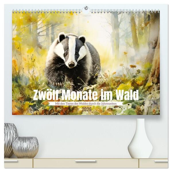 Zwölf Monate im Wald (hochwertiger Premium Wandkalender 2026 DIN A2 quer) Kunstdruck in Hochglanz