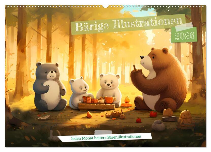 Bärige Illustrationen (Wandkalender 2026 DIN A2 quer) CALVENDO Monatskalender