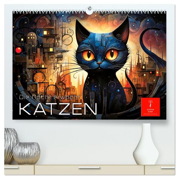 Katzen - die Nacht erwacht (hochwertiger Premium Wandkalender 2026 DIN A2 quer) Kunstdruck in Hochglanz