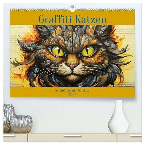 Graffiti Katzen (hochwertiger Premium Wandkalender 2026 DIN A2 quer) Kunstdruck in Hochglanz