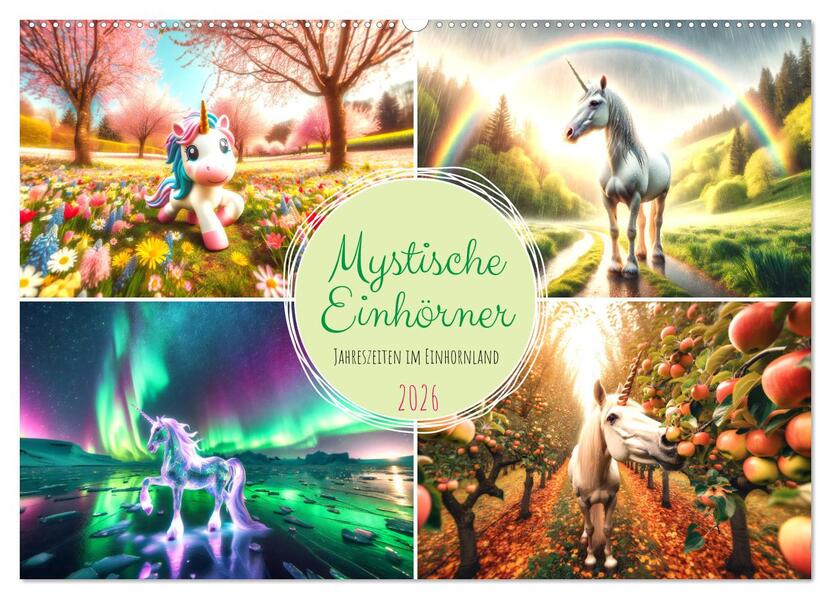 Mystische Einhörner - Jahreszeiten im Einhornland (Wandkalender 2026 DIN A2 quer) CALVENDO Monatskalender