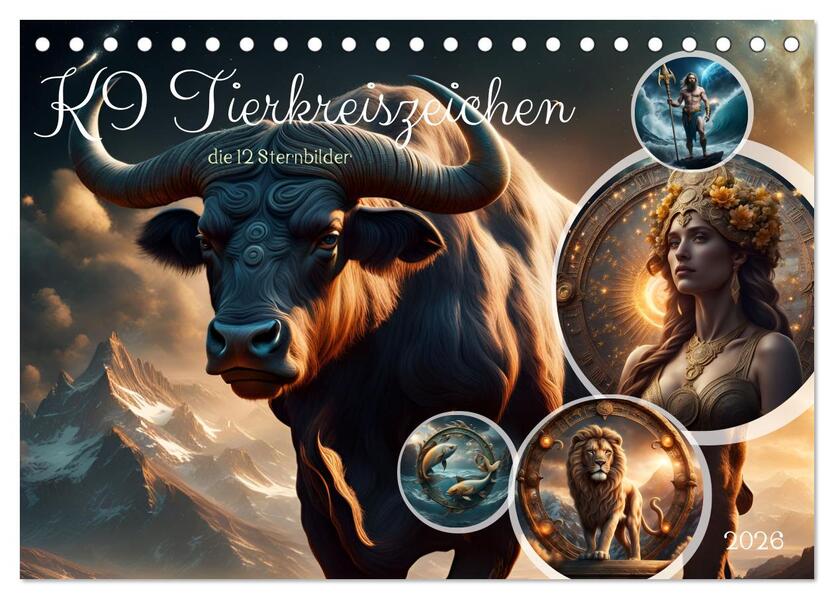 KI Tierkreiszeichen (Tischkalender 2026 DIN A5 quer) CALVENDO Monatskalender