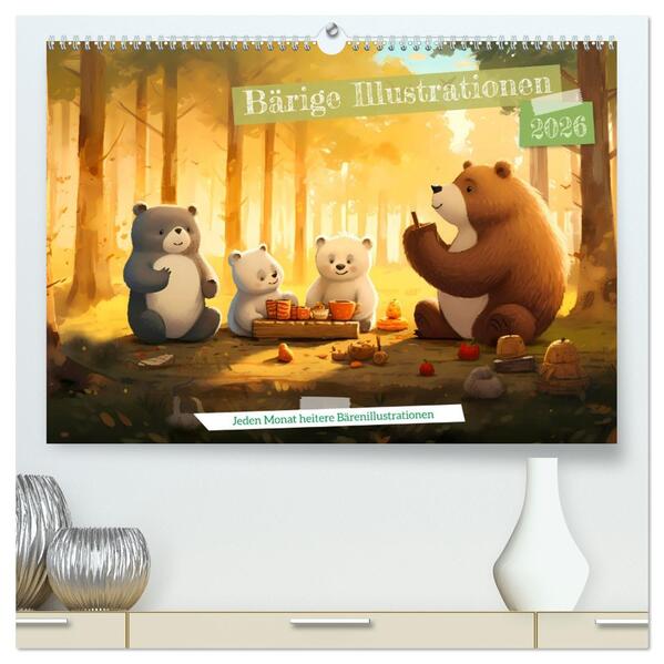 Bärige Illustrationen (hochwertiger Premium Wandkalender 2026 DIN A2 quer) Kunstdruck in Hochglanz
