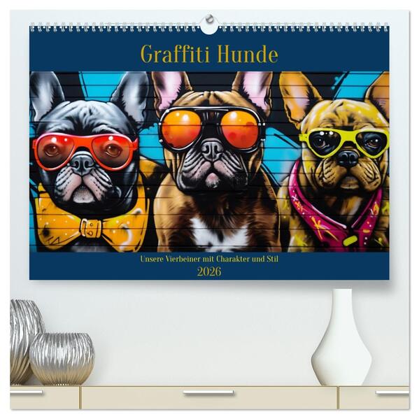 Graffiti Hunde (hochwertiger Premium Wandkalender 2026 DIN A2 quer) Kunstdruck in Hochglanz