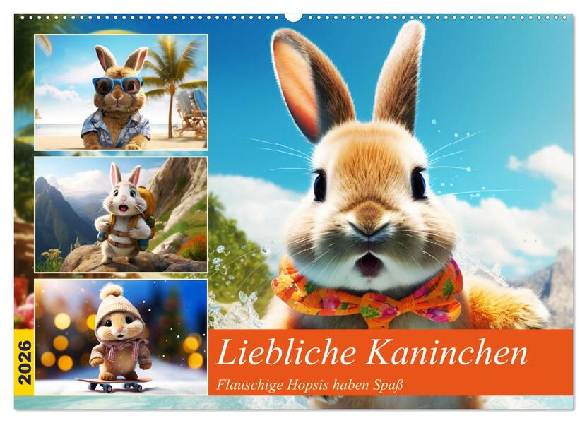 Liebliche Kaninchen. Flauschige Hopsis haben Spaß (Wandkalender 2026 DIN A2 quer) CALVENDO Monatskalender