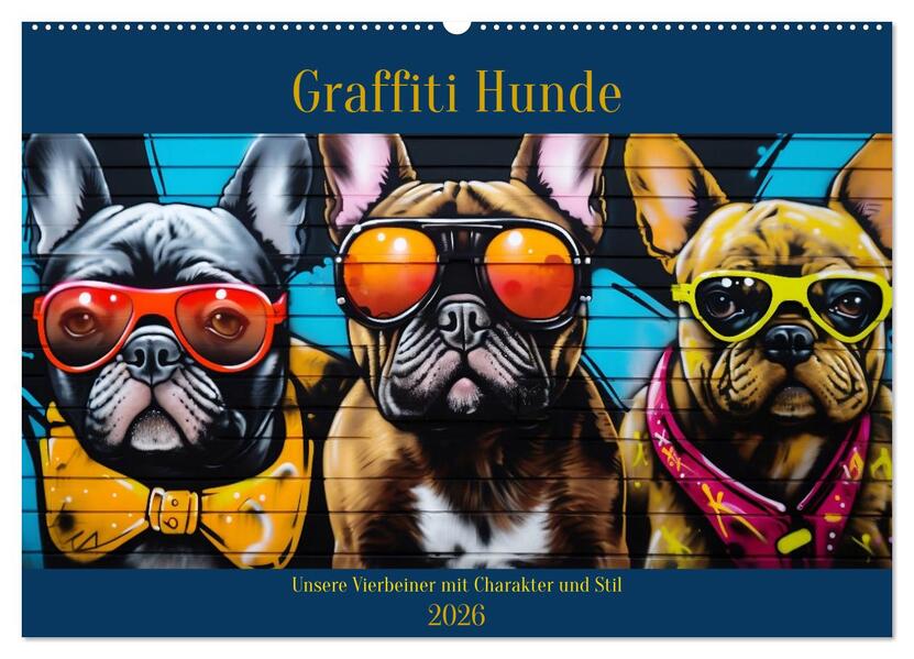 Graffiti Hunde (Wandkalender 2026 DIN A2 quer) CALVENDO Monatskalender
