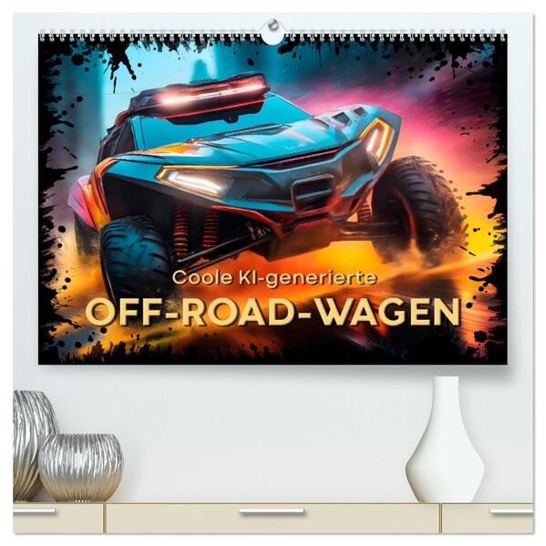 Coole KI-generierte OFF-ROAD-WAGEN (hochwertiger Premium Wandkalender 2026 DIN A2 quer) Kunstdruck in Hochglanz