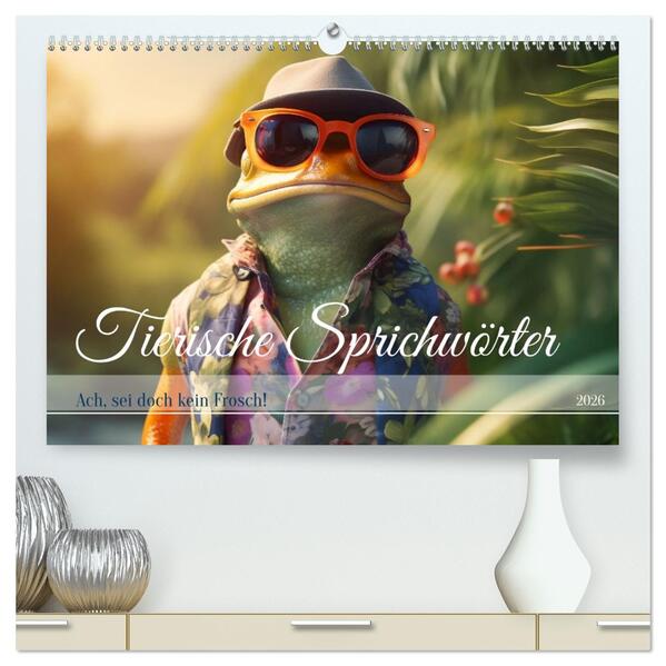 Tierische Sprichwörter (hochwertiger Premium Wandkalender 2026 DIN A2 quer) Kunstdruck in Hochglanz