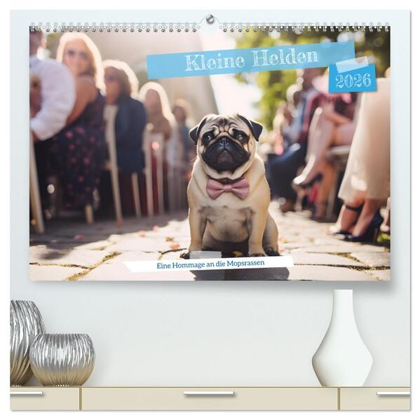 Kleine Helden - eine Hommage an die Mopsrasse (hochwertiger Premium Wandkalender 2026 DIN A2 quer) Kunstdruck in Hochglanz
