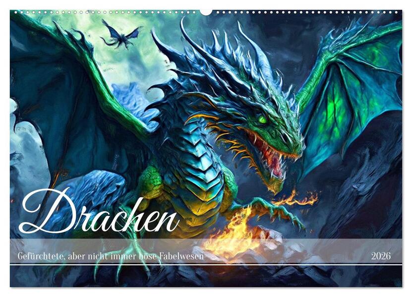Drachen - Gefürchtete aber nicht immer böse Fabelwesen (Wandkalender 2026 DIN A2 quer) CALVENDO Monatskalender
