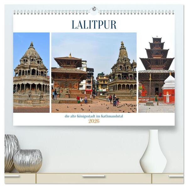 LALITPUR die alte Königsstadt (hochwertiger Premium Wandkalender 2026 DIN A2 quer) Kunstdruck in Hochglanz