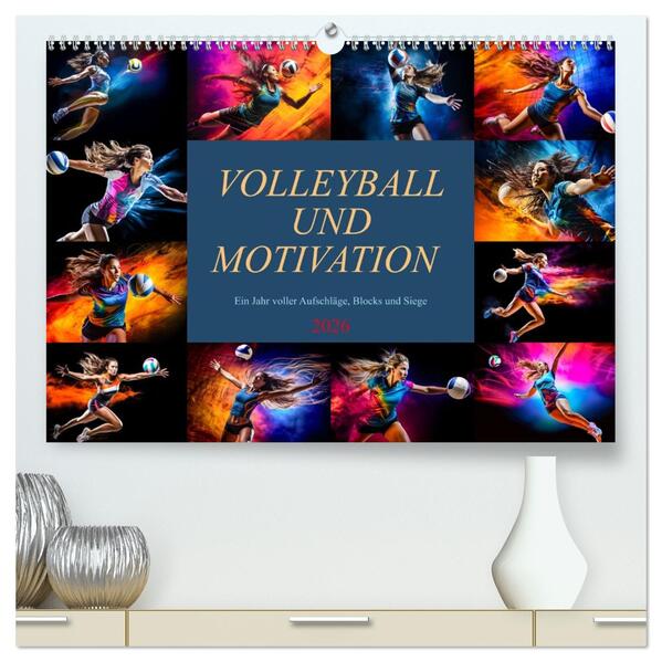 Volleyball und Motivation (hochwertiger Premium Wandkalender 2026 DIN A2 quer) Kunstdruck in Hochglanz