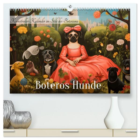 Boteros Hunde - Kunstvoller Kalender im Stile des Boterismo (hochwertiger Premium Wandkalender 2026 DIN A2 quer) Kunstdruck in Hochglanz