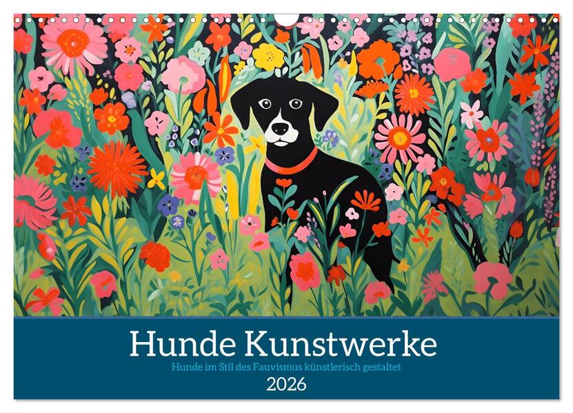 Hunde Kunstwerke - Hunde im Stil des Fauvismus künstlerisch gestaltet (Wandkalender 2026 DIN A3 quer) CALVENDO Monatskalender