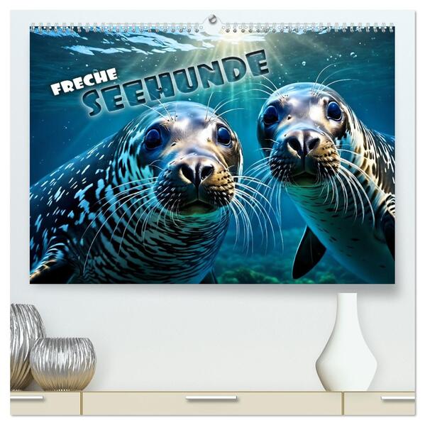 Freche Seehunde (hochwertiger Premium Wandkalender 2026 DIN A2 quer) Kunstdruck in Hochglanz