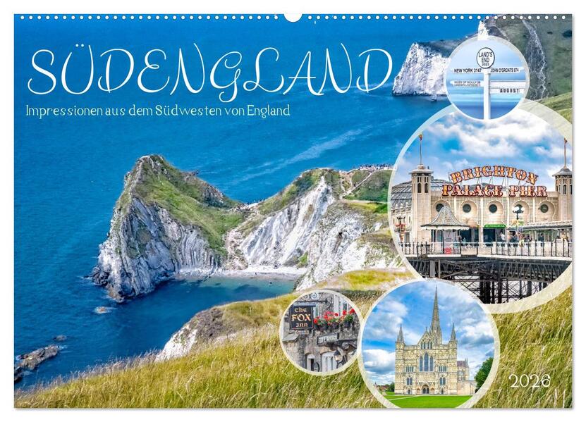 Südengland - Impressionen aus dem Südwesten von England (Wandkalender 2026 DIN A2 quer) CALVENDO Monatskalender