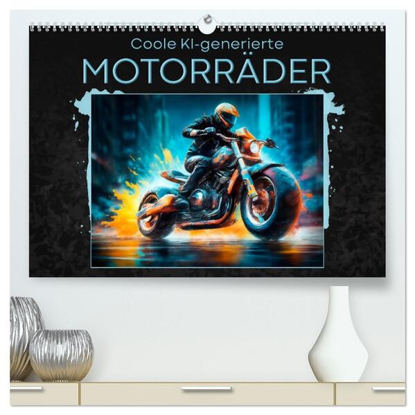 Coole KI-generierte MOTORRÄDER (hochwertiger Premium Wandkalender 2026 DIN A2 quer) Kunstdruck in Hochglanz