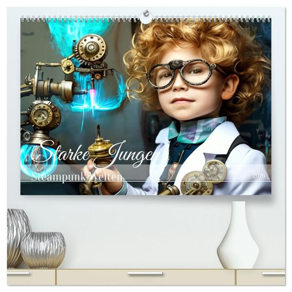 Starke Jungen - Steampunk Welten (hochwertiger Premium Wandkalender 2026 DIN A2 quer) Kunstdruck in Hochglanz