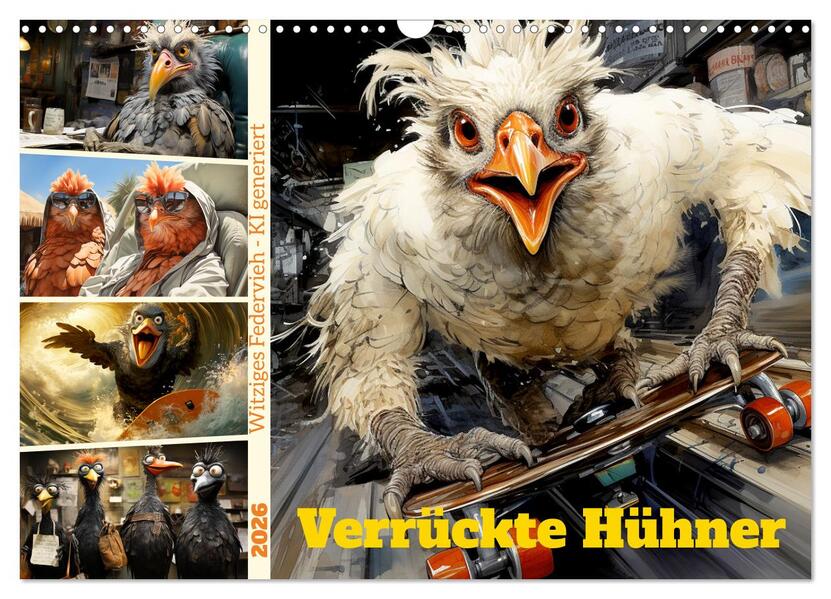 Verrückte Hühner (Wandkalender 2026 DIN A3 quer) CALVENDO Monatskalender