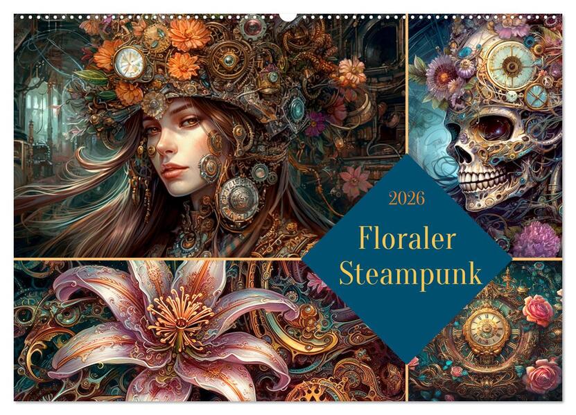 Floraler Steampunk (Wandkalender 2026 DIN A2 quer) CALVENDO Monatskalender