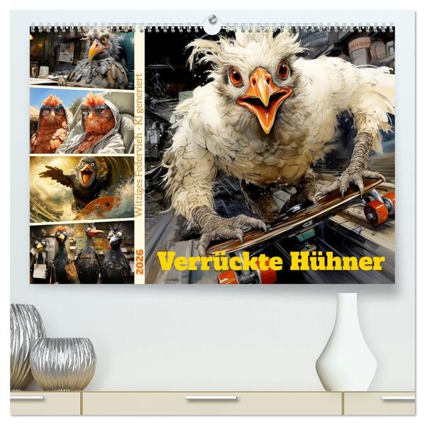 Verrückte Hühner (hochwertiger Premium Wandkalender 2026 DIN A2 quer) Kunstdruck in Hochglanz