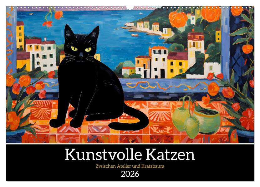 Kunstvolle Katzen (Wandkalender 2026 DIN A2 quer) CALVENDO Monatskalender