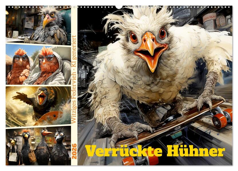Verrückte Hühner (Wandkalender 2026 DIN A2 quer) CALVENDO Monatskalender