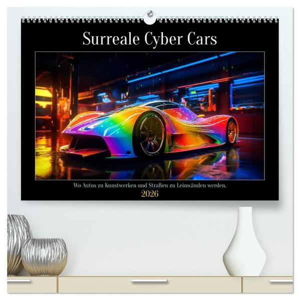 Surreale Cyber Cars (hochwertiger Premium Wandkalender 2026 DIN A2 quer) Kunstdruck in Hochglanz