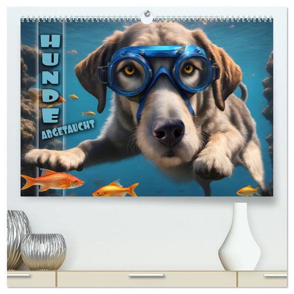 Hunde abgetaucht (hochwertiger Premium Wandkalender 2026 DIN A2 quer) Kunstdruck in Hochglanz