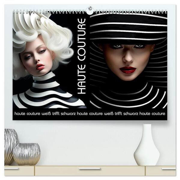 Haute Couture - Weiß trifft Schwarz (hochwertiger Premium Wandkalender 2026 DIN A2 quer) Kunstdruck in Hochglanz