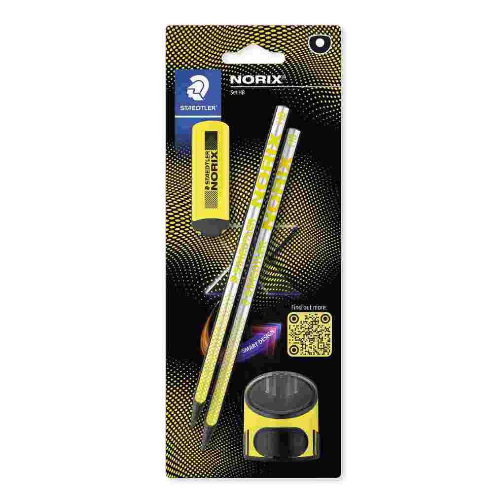 STAEDTLER NORIX® 181 gelb mit 2 Bleistiften HB 1 Radierer und 1 Einzelspitzdose 181 SBK2-1