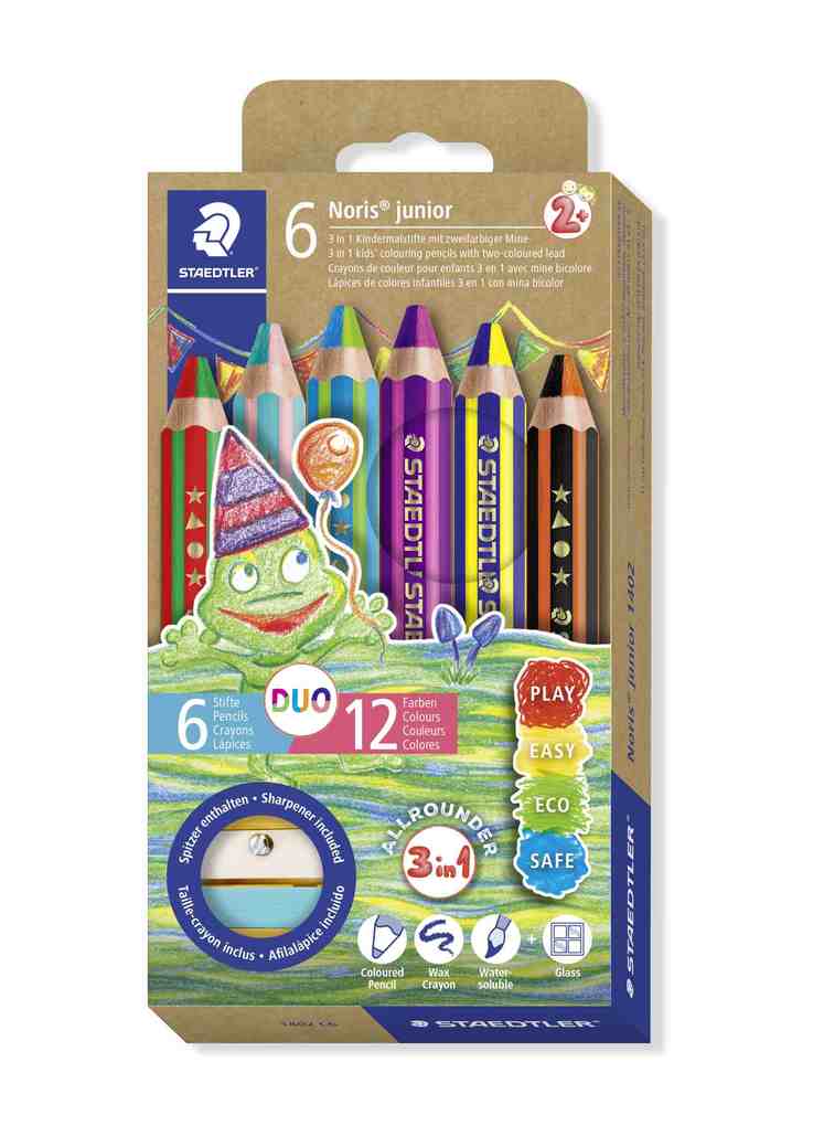 STAEDTLER Noris junior 140 Kindermalstift 3 in 1 6 Duo Malstifte + 1 Spitzer