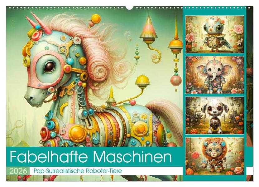 Fabelhafte Maschinen. Pop-Surrealistische Roboter-Tiere (Wandkalender 2026 DIN A2 quer) CALVENDO Monatskalender