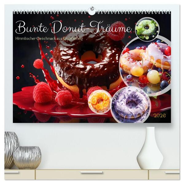 Bunte Donut-Träume - Himmlischer Geschmack aus Krapfenteig (hochwertiger Premium Wandkalender 2026 DIN A2 quer) Kunstdruck in Hochglanz