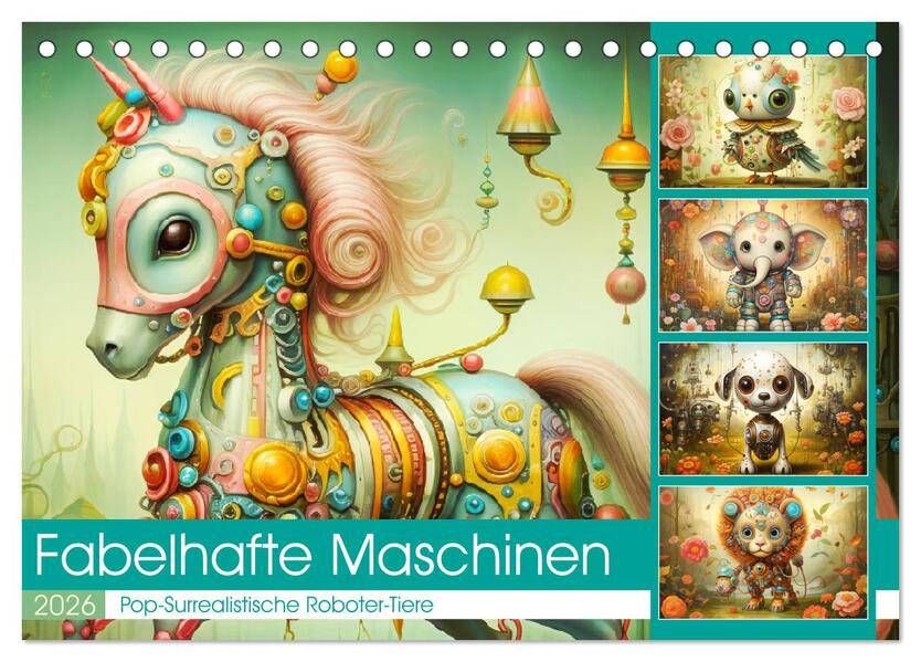 Fabelhafte Maschinen. Pop-Surrealistische Roboter-Tiere (Tischkalender 2026 DIN A5 quer) CALVENDO Monatskalender