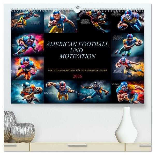 American Football und Motivation (hochwertiger Premium Wandkalender 2026 DIN A2 quer) Kunstdruck in Hochglanz