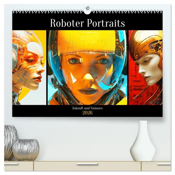 Roboter Portraits. Zukunft und Visionen (hochwertiger Premium Wandkalender 2026 DIN A2 quer) Kunstdruck in Hochglanz