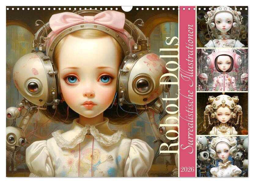 Roboter Puppen. Surrealistische Illustrationen (Wandkalender 2026 DIN A3 quer) CALVENDO Monatskalender