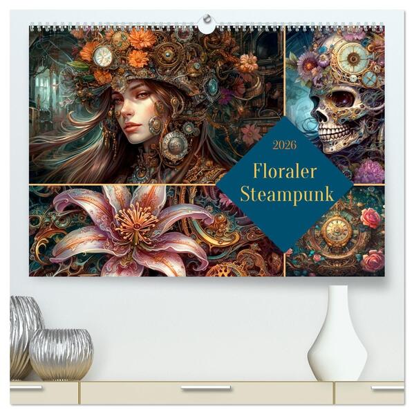 Floraler Steampunk (hochwertiger Premium Wandkalender 2026 DIN A2 quer) Kunstdruck in Hochglanz