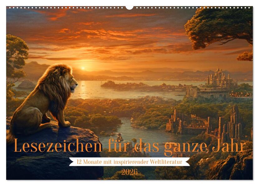 Lesezeichen für das ganze Jahr - 12 Monate mit inspirierender Weltliteratur (Wandkalender 2026 DIN A2 quer) CALVENDO Monatskalender