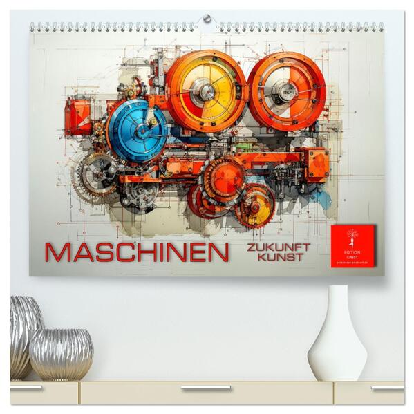 Maschinen Zukunft Kunst (hochwertiger Premium Wandkalender 2026 DIN A2 quer) Kunstdruck in Hochglanz