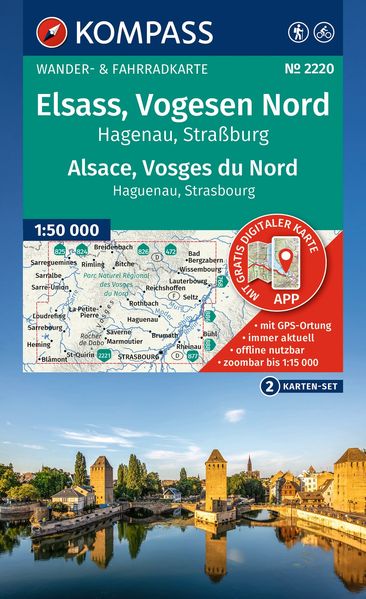 KOMPASS Wanderkarten-Set 2220 Elsass Vogesen Nord Hagenau Straßburg / Alsace Vosges du Nord Haguenau Strasbourg (2 Karten) 1:50.000