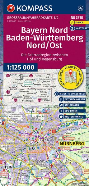 KOMPASS Großraum Fahrradkarte 3710 Bayern Nord Baden-Württemberg Nord/Ost 1:125.000