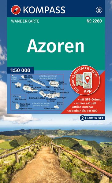 Kompass Karten GmbH Kompass Wanderkarten-Set 2260 Azoren (2 Karten) 1, 50.000