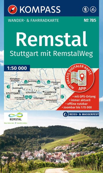 KOMPASS Wanderkarte 785 Remstal Stuttgart mit RemstalWeg 1:50.000