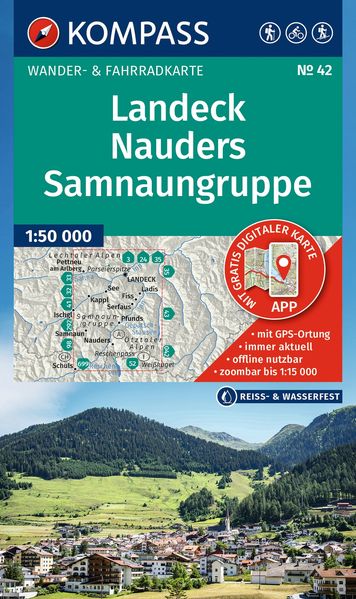 KOMPASS Wanderkarte 42 Landeck Nauders Samnaungruppe 1:50.000