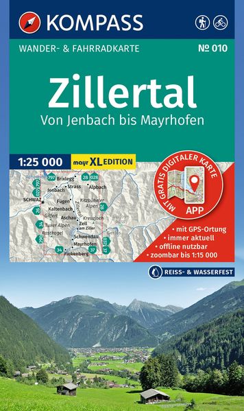 Kompass Karten GmbH Kompass Wanderkarte 010 Zillertal - Von Jenbach Bis Mayrhofen 1, 25.000