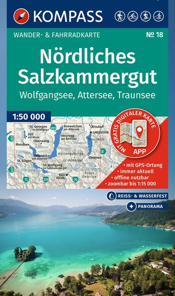 KOMPASS Wanderkarte 18 Nördliches Salzkammergut Wolfgangsee Attersee Traunsee 1:50.000